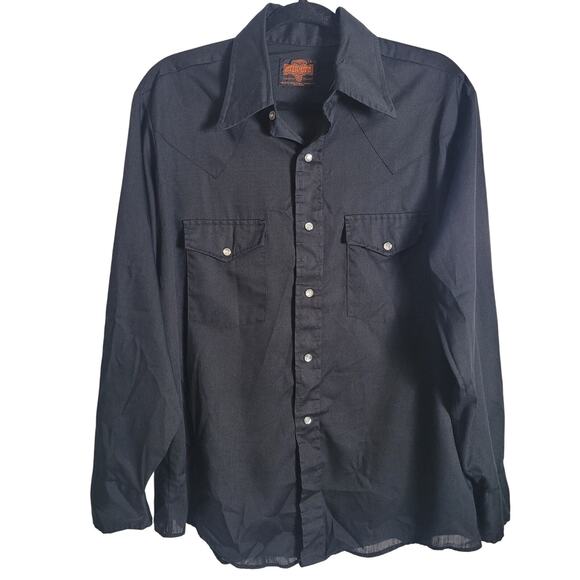 Stir-Ups	Size	L Men's Black Western Snap Button Long Sleeve Top Thin Lightweight - Picture 1 of 6